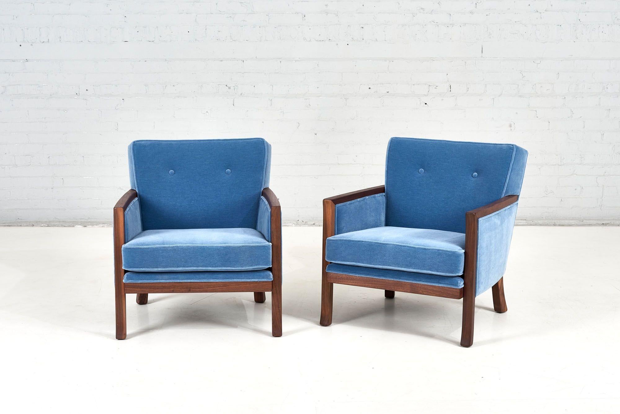 T. H. Robsjohn-Gibbings for Widdicomb lounge chairs, 1960. Fully restored and reupholstered in Mohair.
