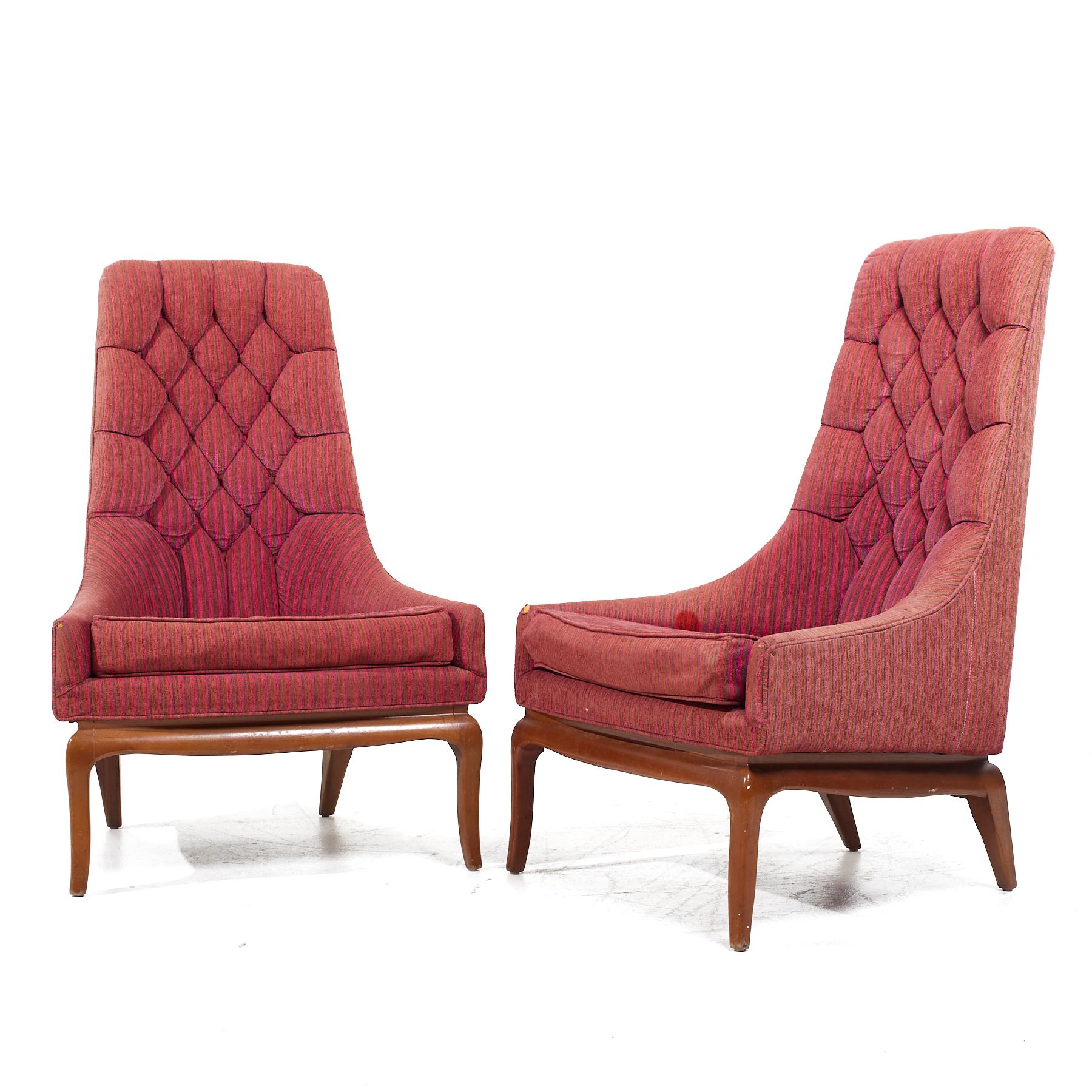Mid-Century Modern T H Robsjohn Gibbings for Widdicomb Mid Century Highback Lounge Chairs - Pair 1 For Sale