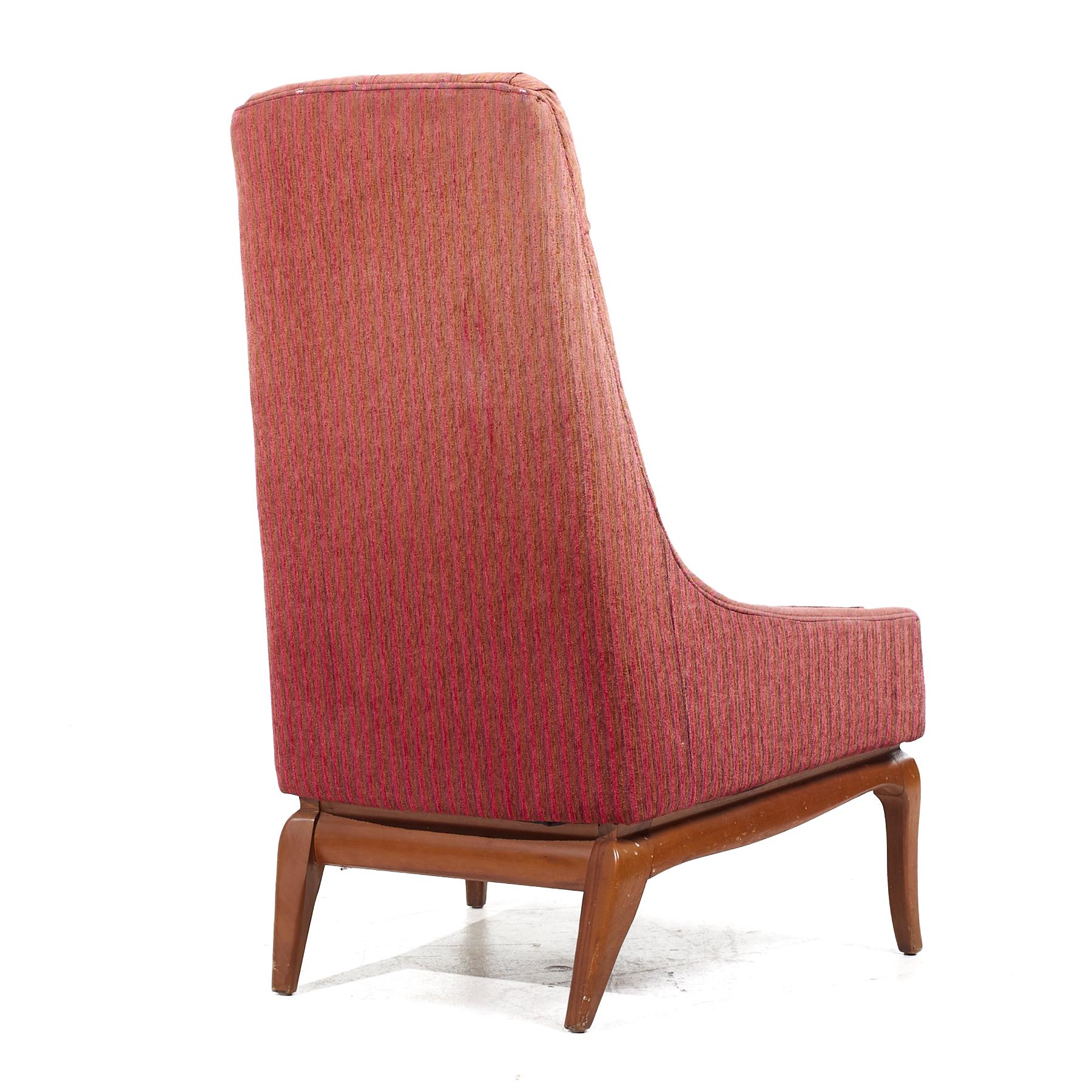 Upholstery T H Robsjohn Gibbings for Widdicomb Mid Century Highback Lounge Chairs - Pair 1 For Sale