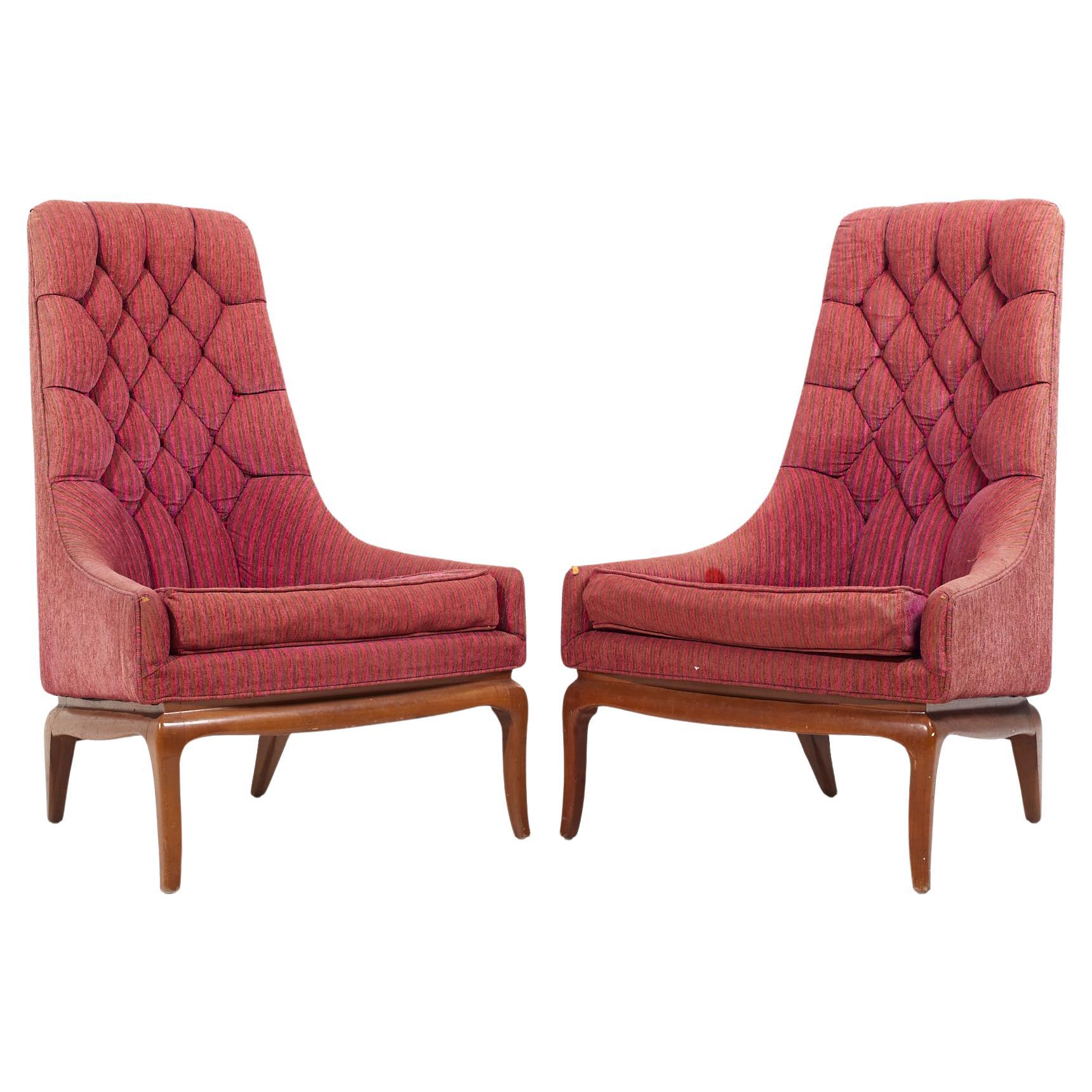 T H Robsjohn Gibbings for Widdicomb Mid Century Highback Lounge Chairs - Pair 1 For Sale