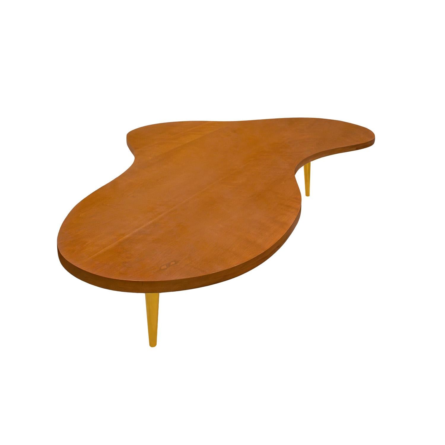 Mid-Century Modern T. H. Robsjohn-Gibbings Iconic Free Form Coffee Table with Brass Legs 1950s