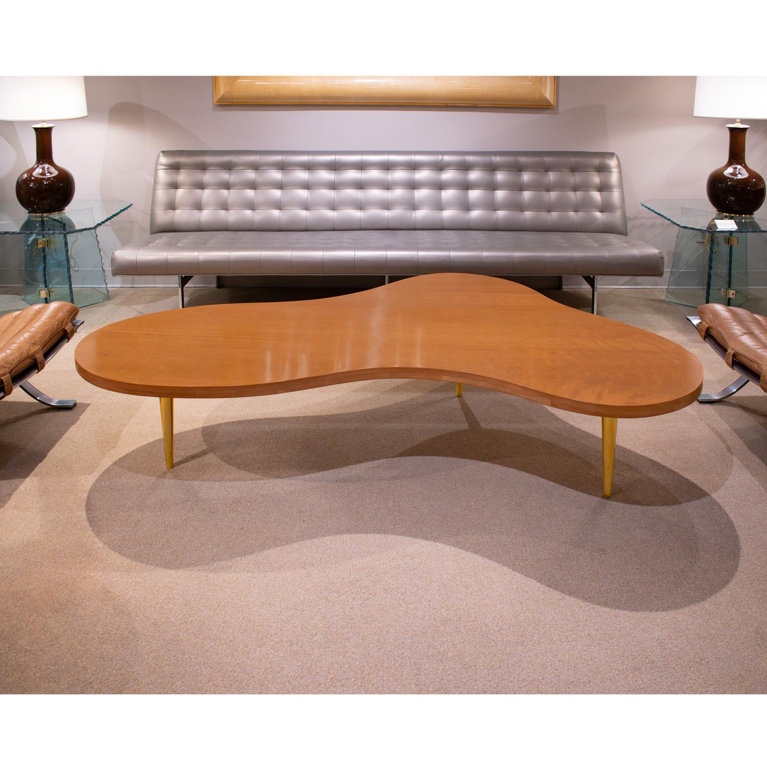 Mid-20th Century T. H. Robsjohn-Gibbings Iconic Free Form Coffee Table with Brass Legs 1950s