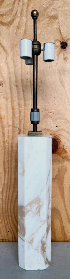 T. H. Robsjohn-Gibbings Large Marble Column Lamp, All Original Fittings