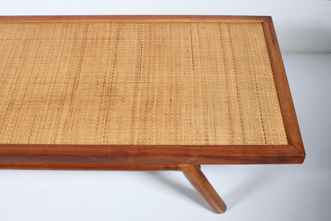 T. H. Robsjohn-Gibbings Low Mahogany & Cane Bench, Coffee Table, 1950's For Sale 3