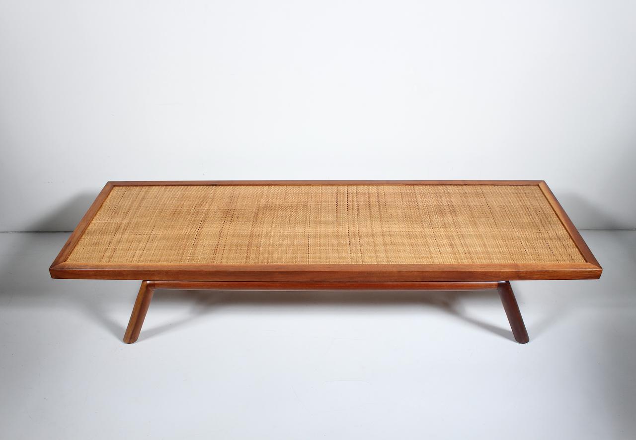 T. H. Robsjohn-Gibbings Low Mahogany & Cane Bench, Coffee Table, 1950's For Sale 13