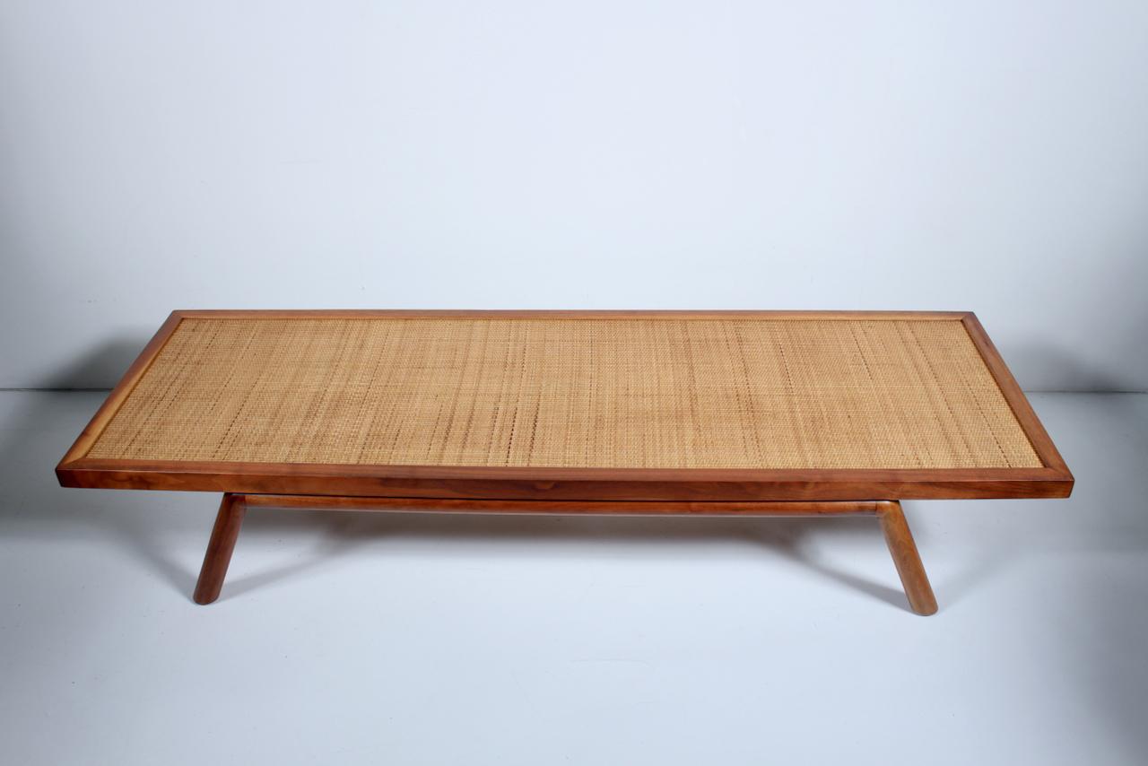 Mid-Century Modern T. H. Robsjohn-Gibbings Low Mahogany & Cane Bench, Coffee Table, 1950's For Sale