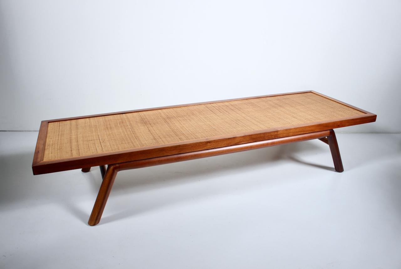 American T. H. Robsjohn-Gibbings Low Mahogany & Cane Bench, Coffee Table, 1950's For Sale