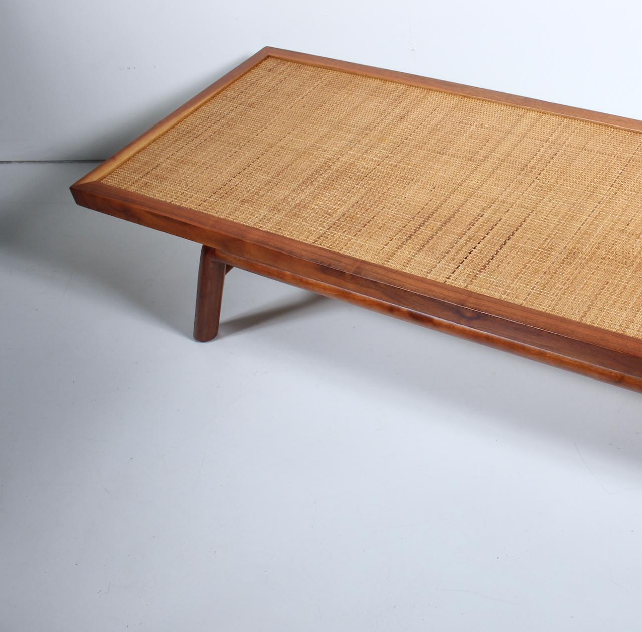 T. H. Robsjohn-Gibbings Low Mahogany & Cane Bench, Coffee Table, 1950's In Good Condition For Sale In Bainbridge, NY