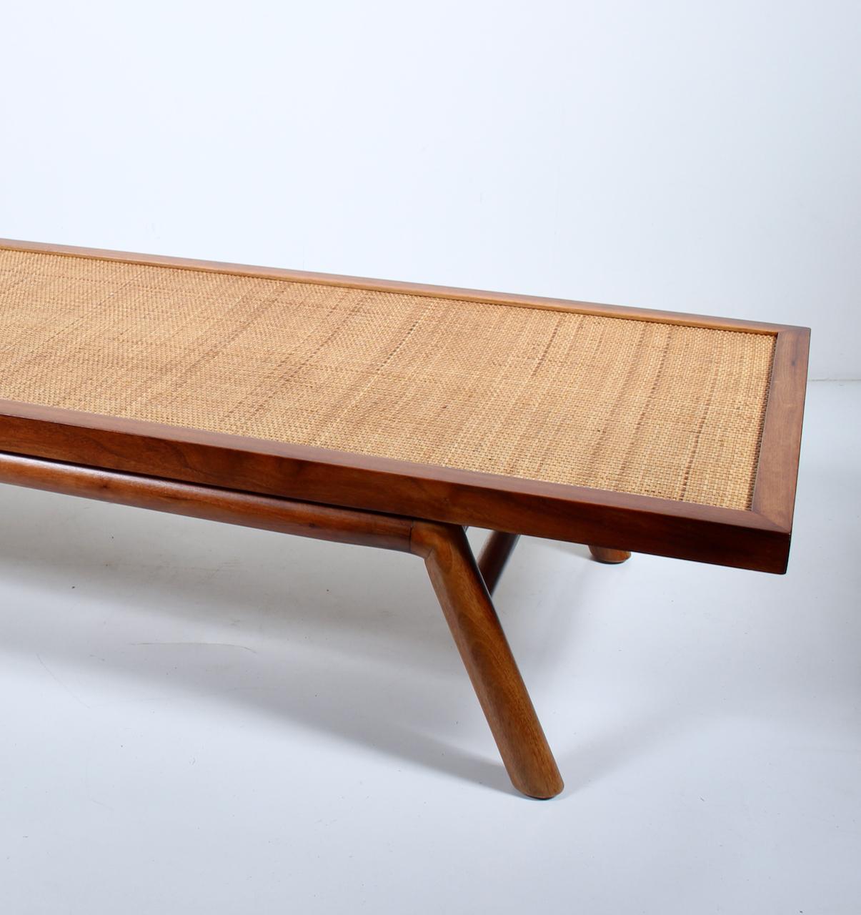 Mid-20th Century T. H. Robsjohn-Gibbings Low Mahogany & Cane Bench, Coffee Table, 1950's For Sale