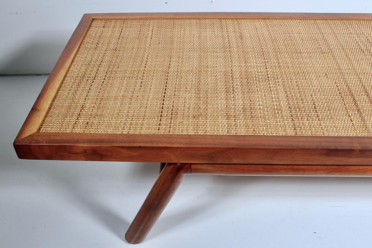 T. H. Robsjohn-Gibbings Low Mahogany & Cane Bench, Coffee Table, 1950's For Sale 1