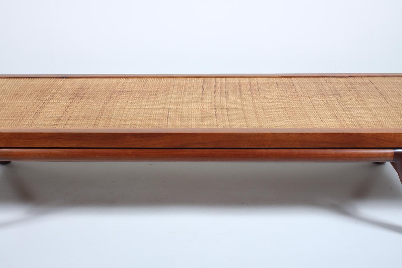 T. H. Robsjohn-Gibbings Low Mahogany & Cane Bench, Coffee Table, 1950's For Sale 2