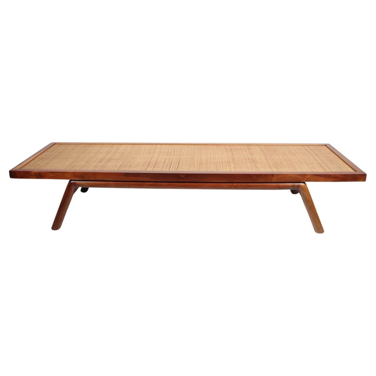 T. H. Robsjohn-Gibbings Low Mahogany & Cane Bench, Coffee Table, 1950's For Sale
