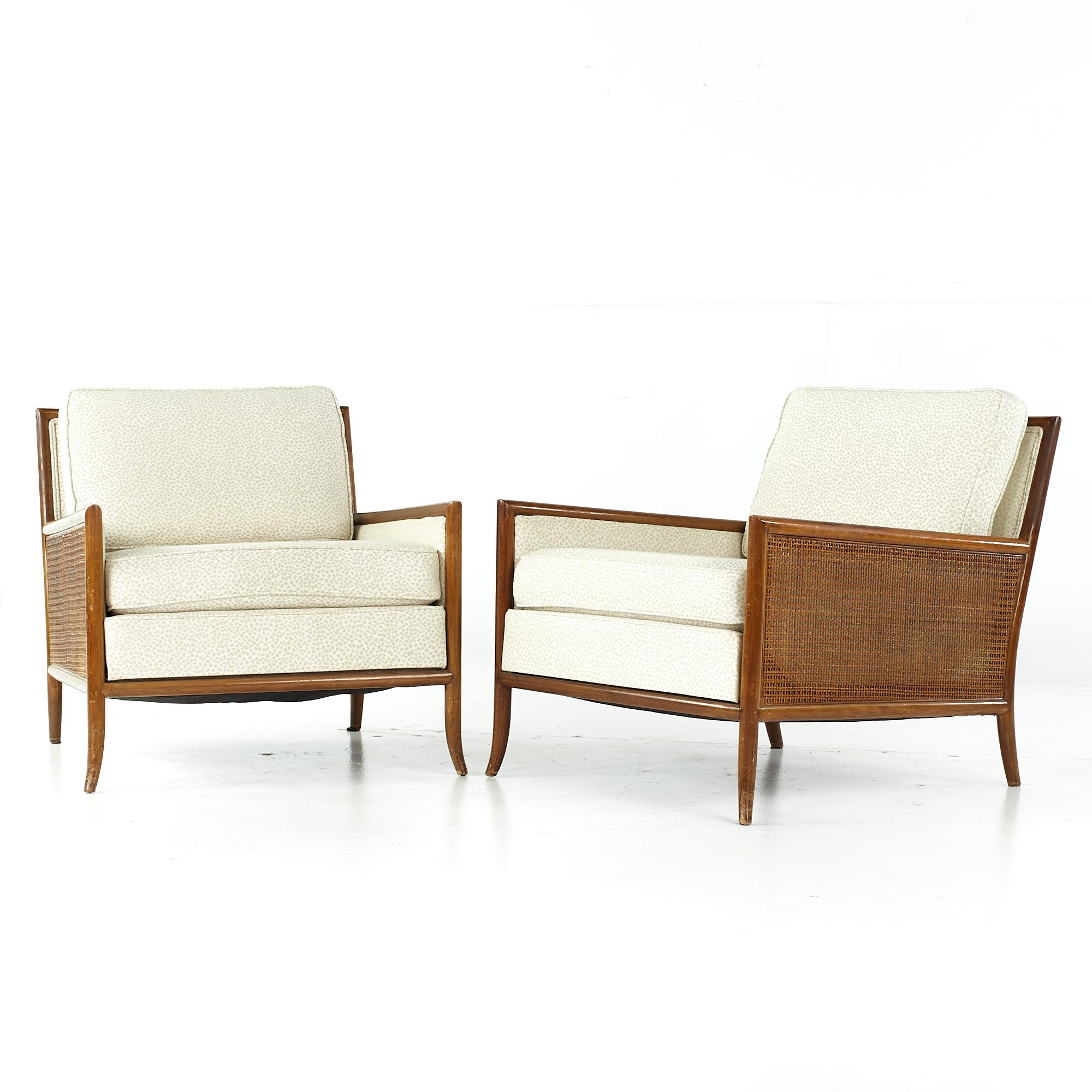 Mid-Century Modern T.H. Robsjohn Gibbings Mid Century Cane Sided Lounge Chairs - Pair For Sale