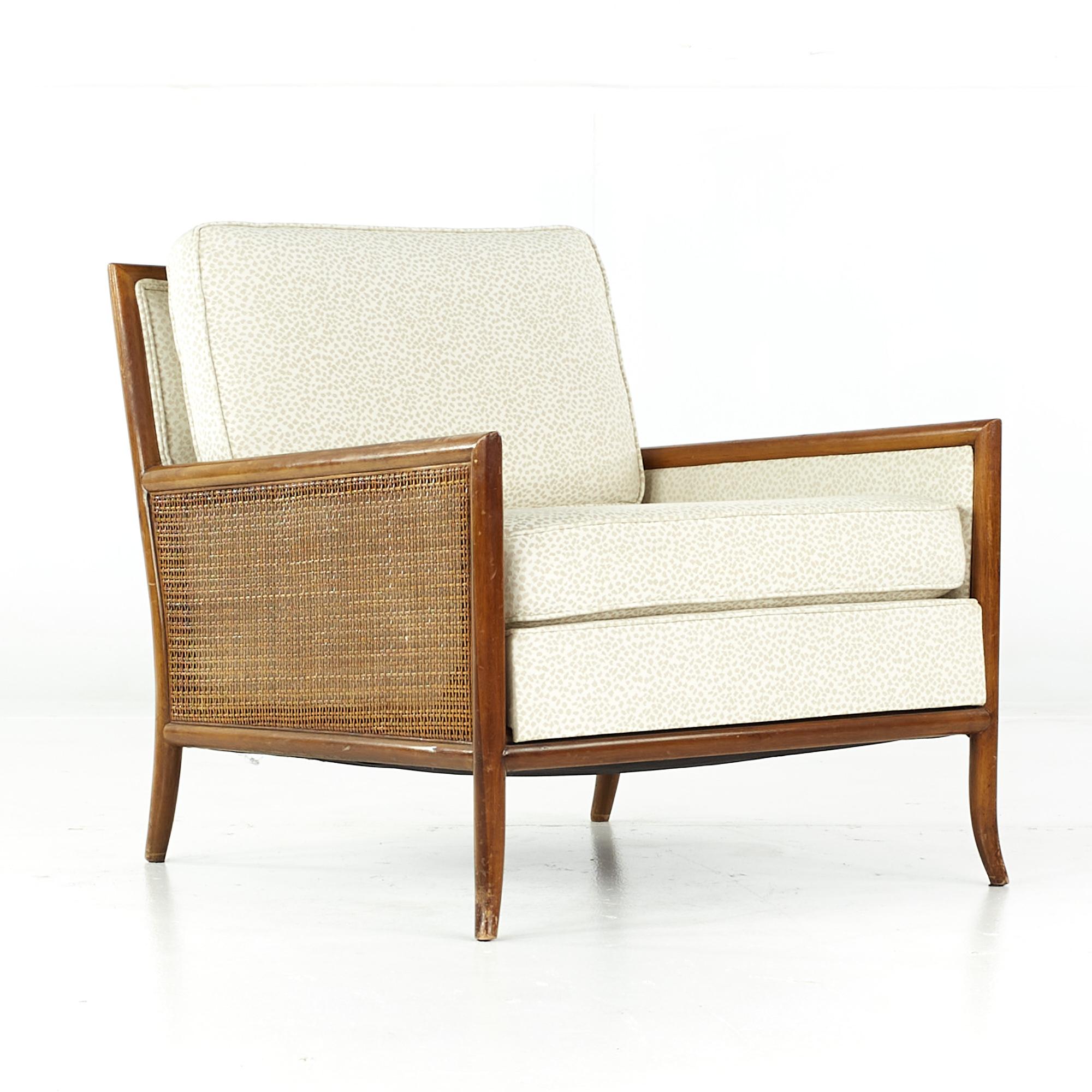 American T.H. Robsjohn Gibbings Mid Century Cane Sided Lounge Chairs - Pair For Sale