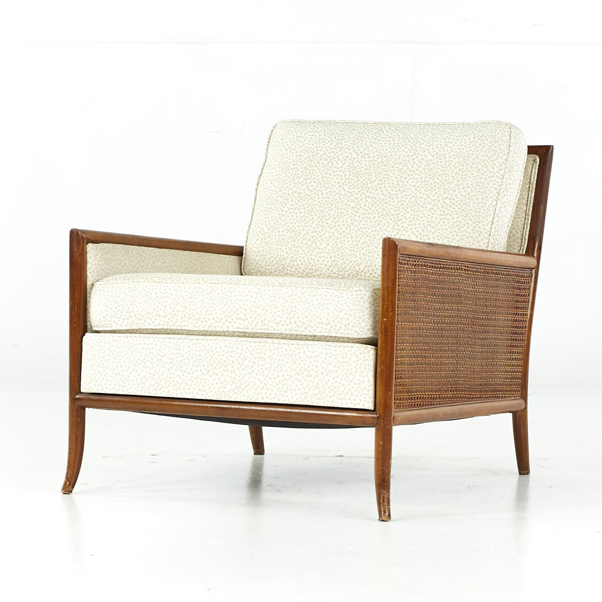 Late 20th Century T.H. Robsjohn Gibbings Mid Century Cane Sided Lounge Chairs - Pair For Sale