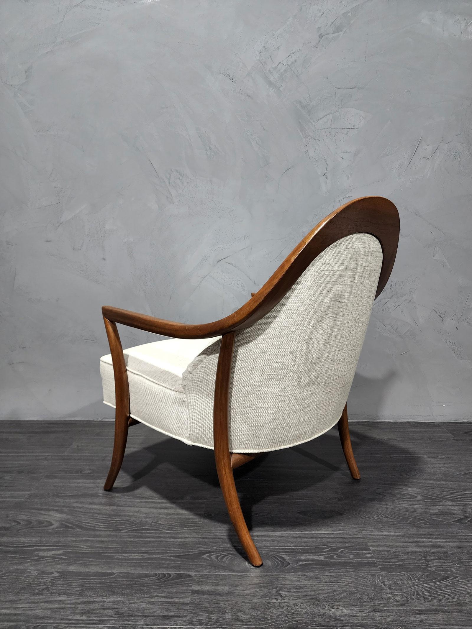 20th Century T. H. Robsjohn-Gibbings Saber Leg Lounge Chair in New Upholstery