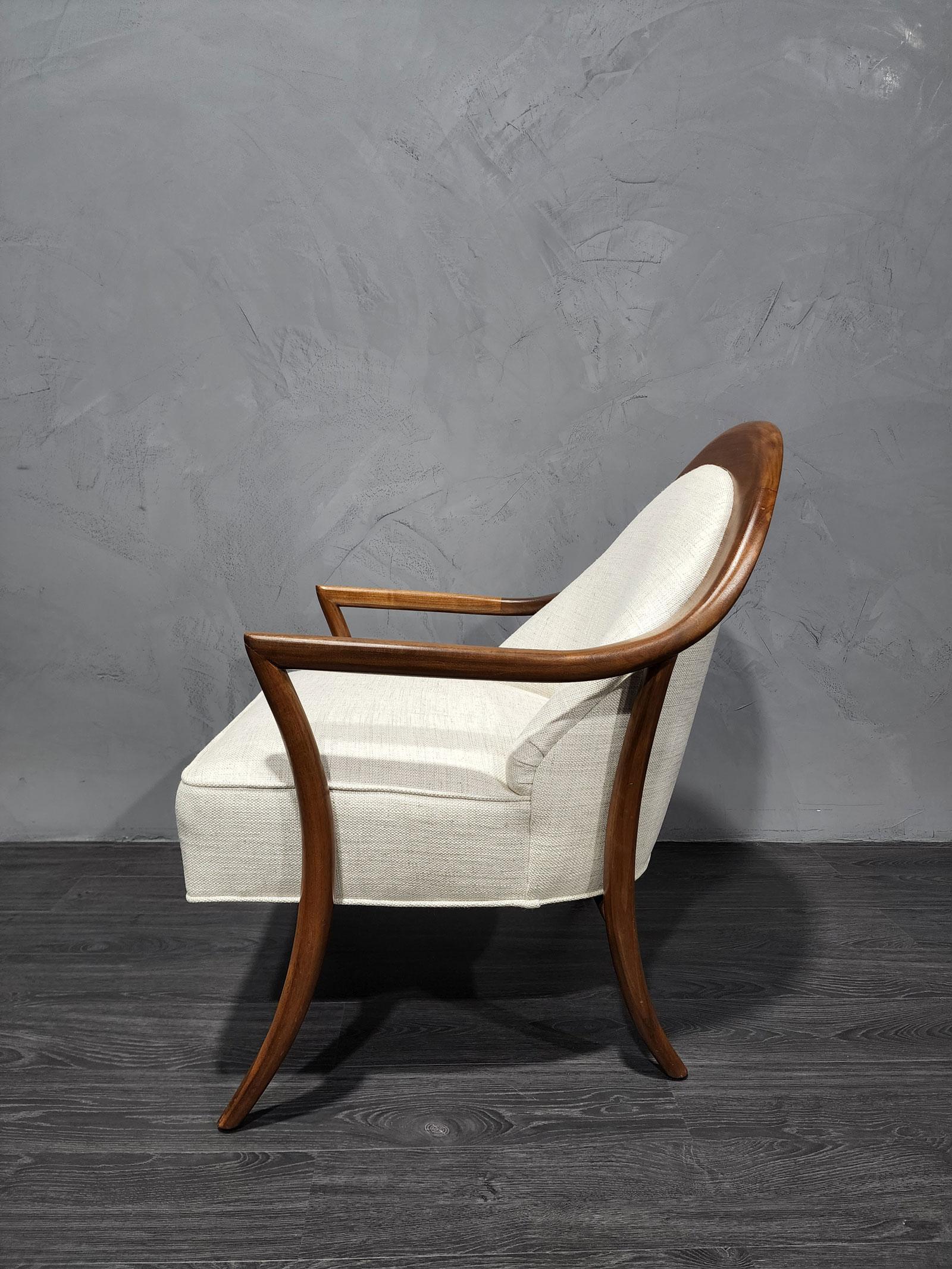 T. H. Robsjohn-Gibbings Saber Leg Lounge Chair in New Upholstery 1