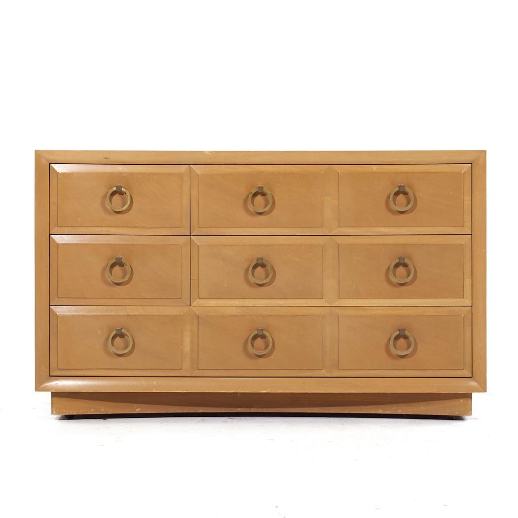 American T H Robsjohn Gibbings Widdicomb Modern MCM Maple and Brass Credenza with Hutch For Sale