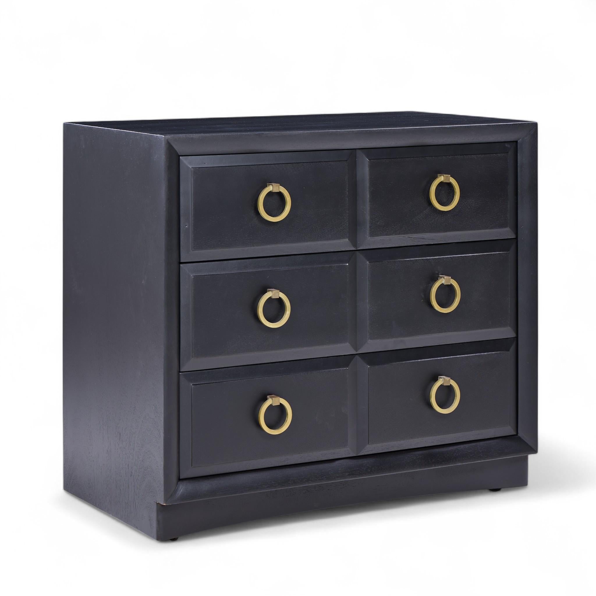 20th Century T. H. Robsjohn Gibbings Widdicomb Modern Maple Brass Three Drawer Chest - Pair For Sale