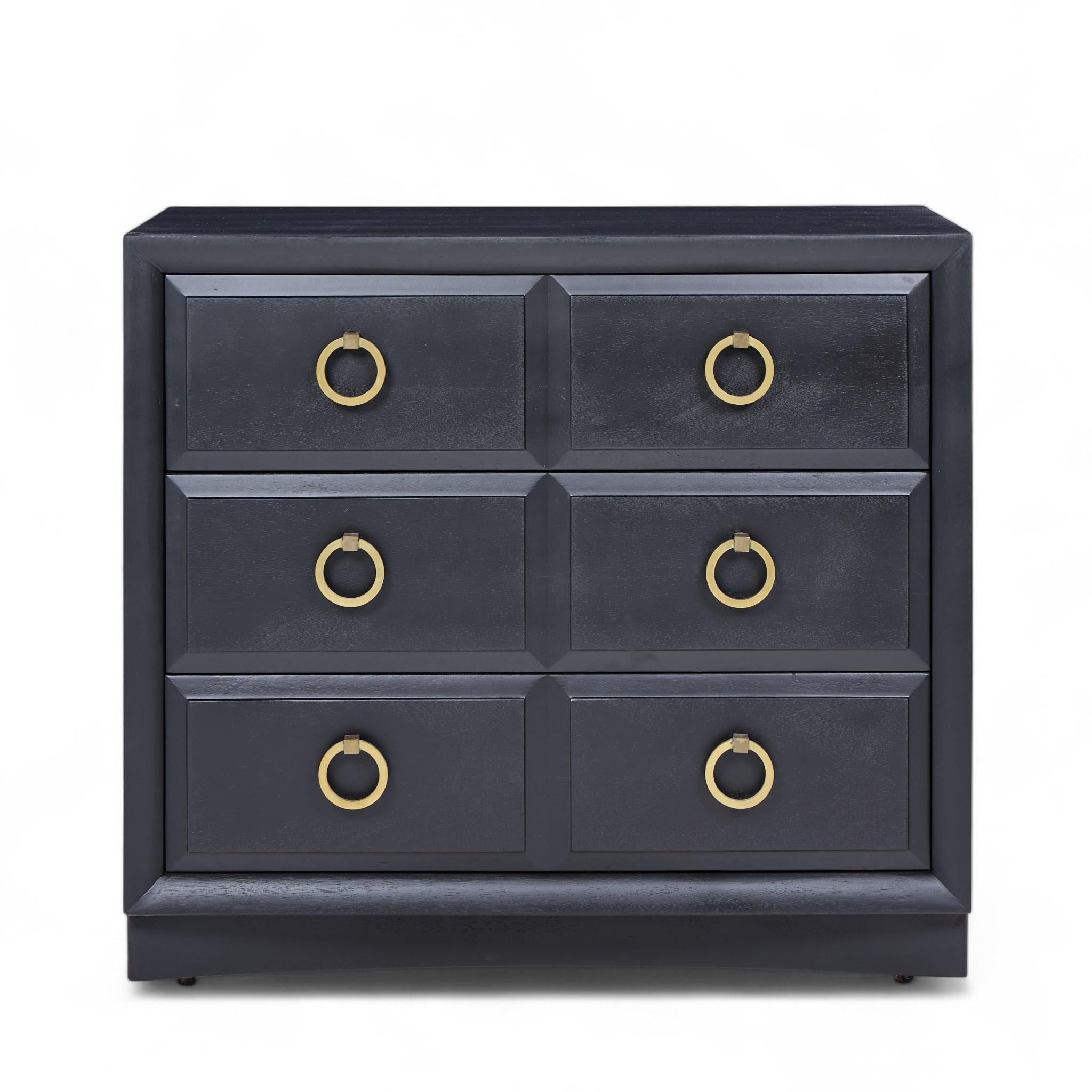 T. H. Robsjohn Gibbings Widdicomb Modern Maple Brass Three Drawer Chest - Pair For Sale 1