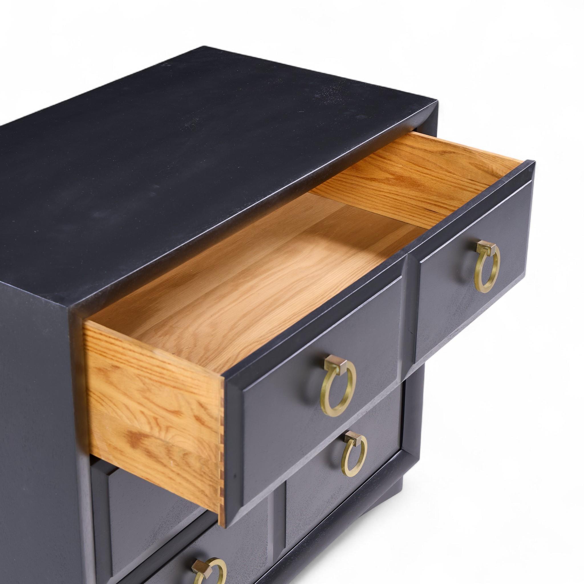 T. H. Robsjohn Gibbings Widdicomb Modern Maple Brass Three Drawer Chest - Pair For Sale 3