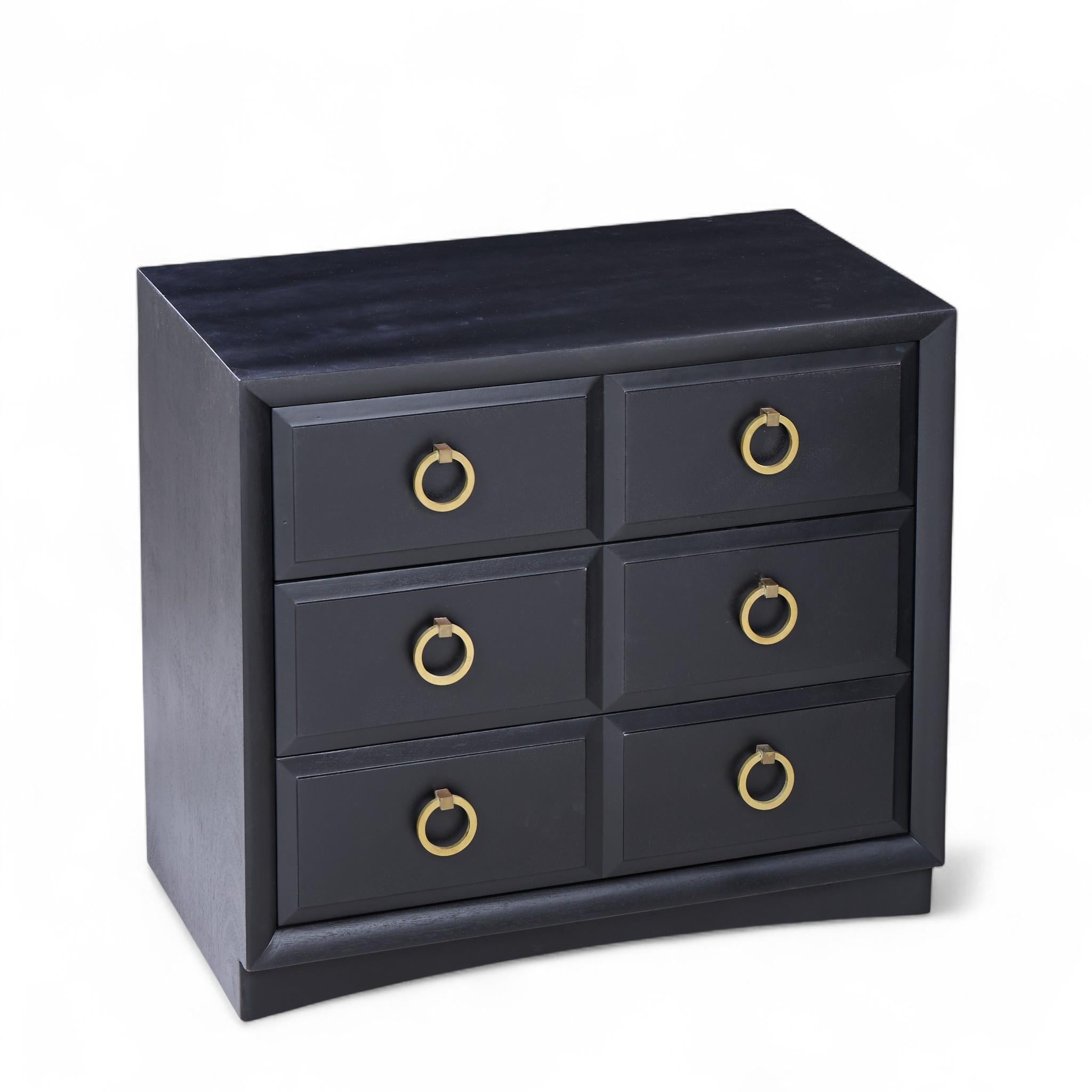T. H. Robsjohn Gibbings Widdicomb Modern Maple Brass Three Drawer Chest - Pair For Sale 4