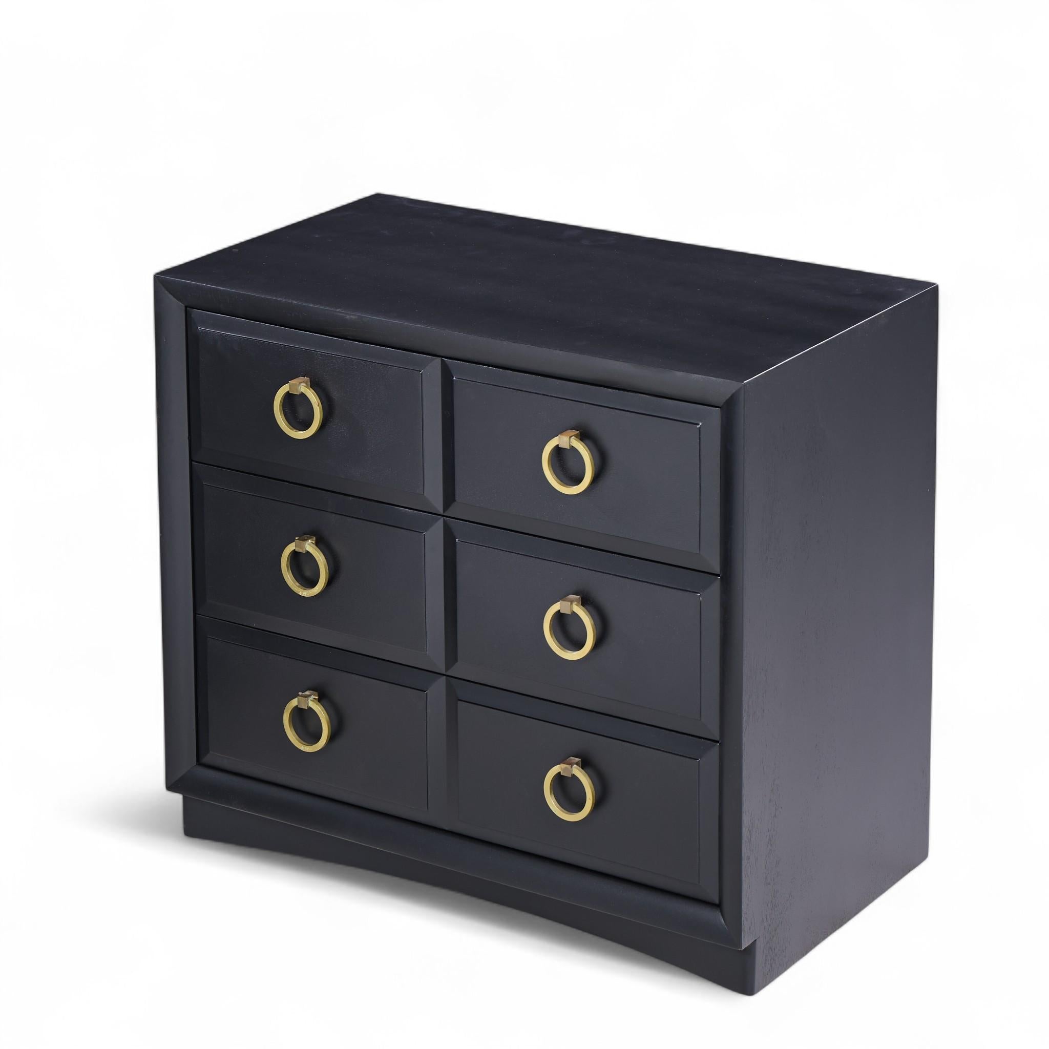 T. H. Robsjohn Gibbings Widdicomb Modern Maple Brass Three Drawer Chest - Pair For Sale 5