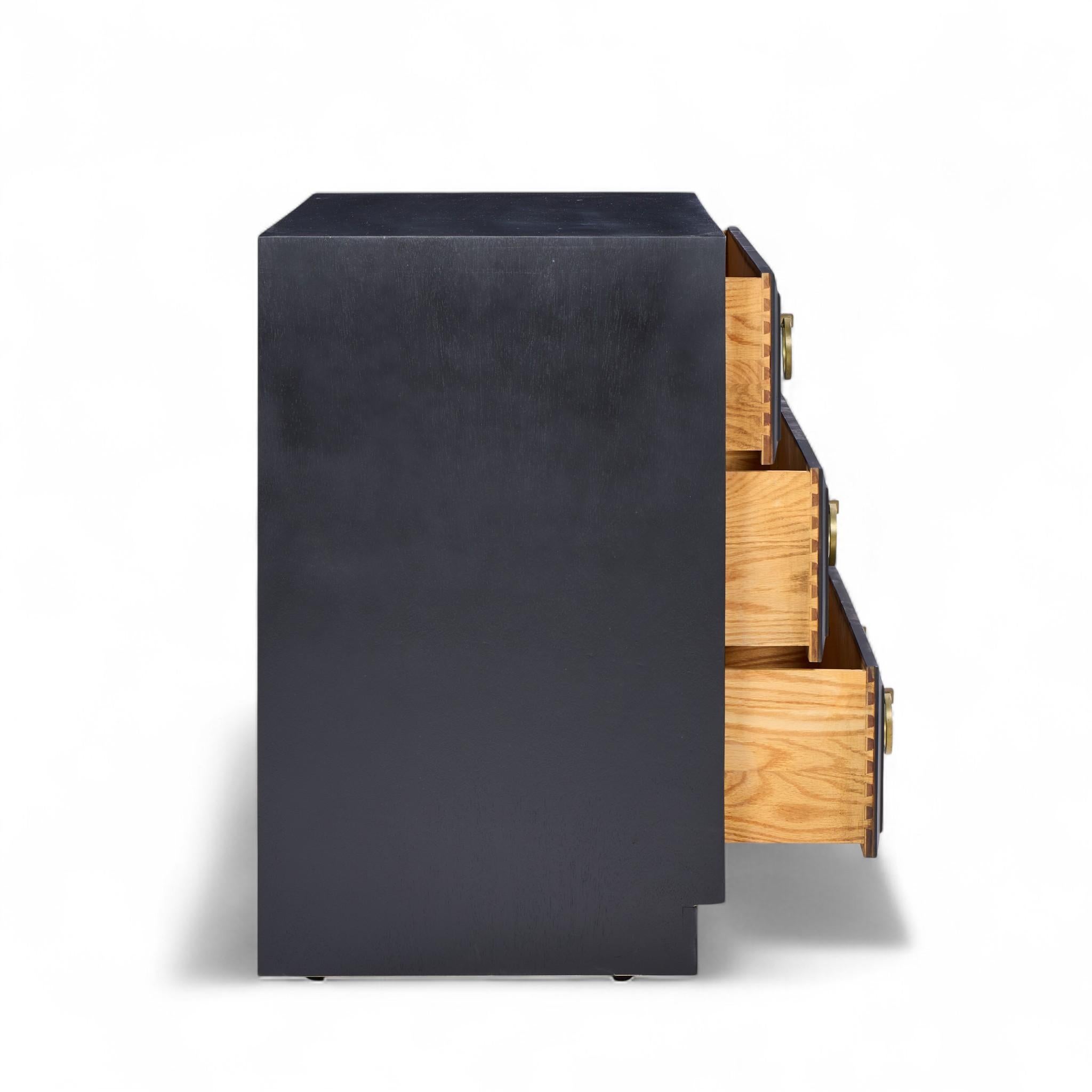 American T. H. Robsjohn Gibbings Widdicomb Modern Maple Brass Three Drawer Chest - Pair For Sale