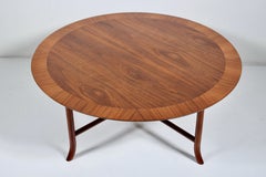 T. H. Robsjohn-Gibbings Widdicomb Round Walnut Sabre Leg Coffee Table, 1950s