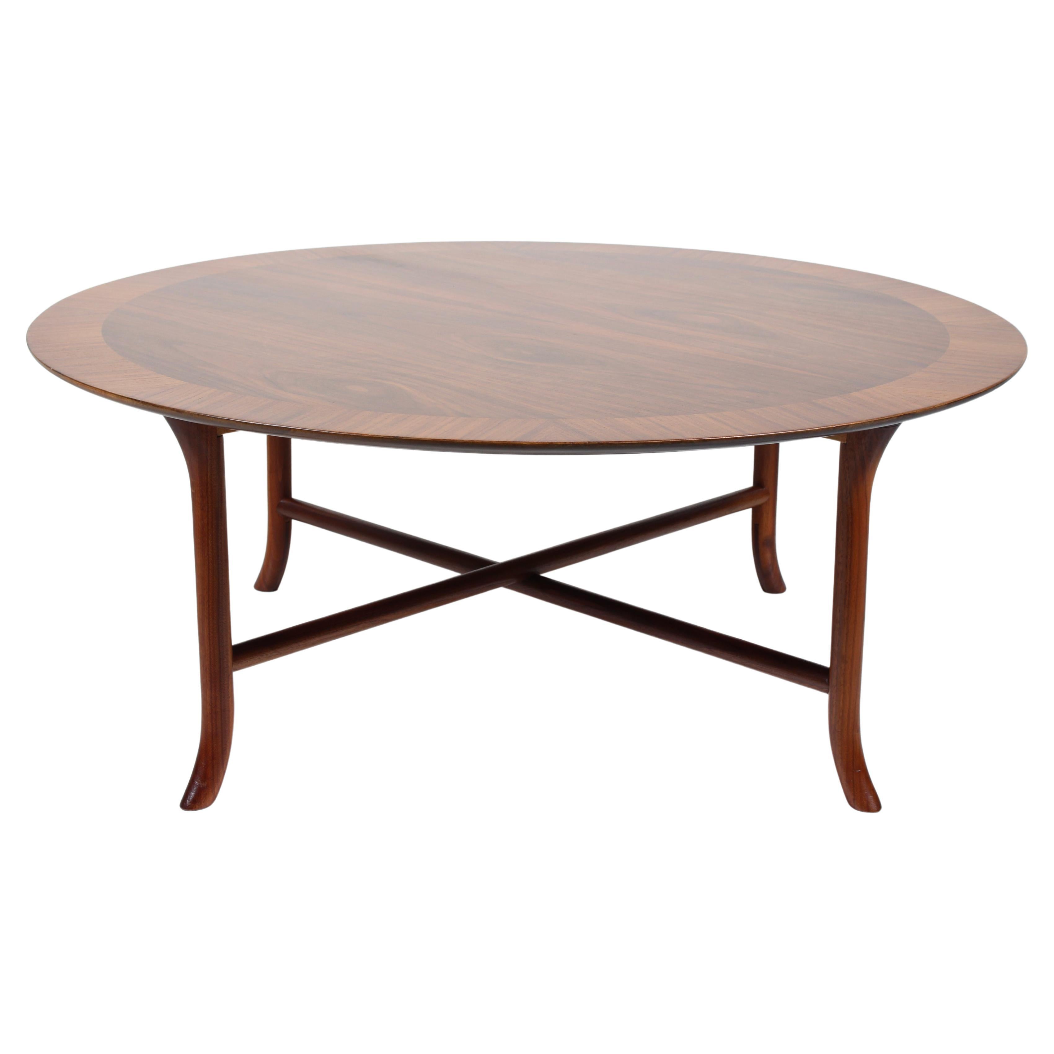 T. H. Robsjohn-Gibbings Widdicomb Round Walnut Sabre Leg Coffee Table, 1950s