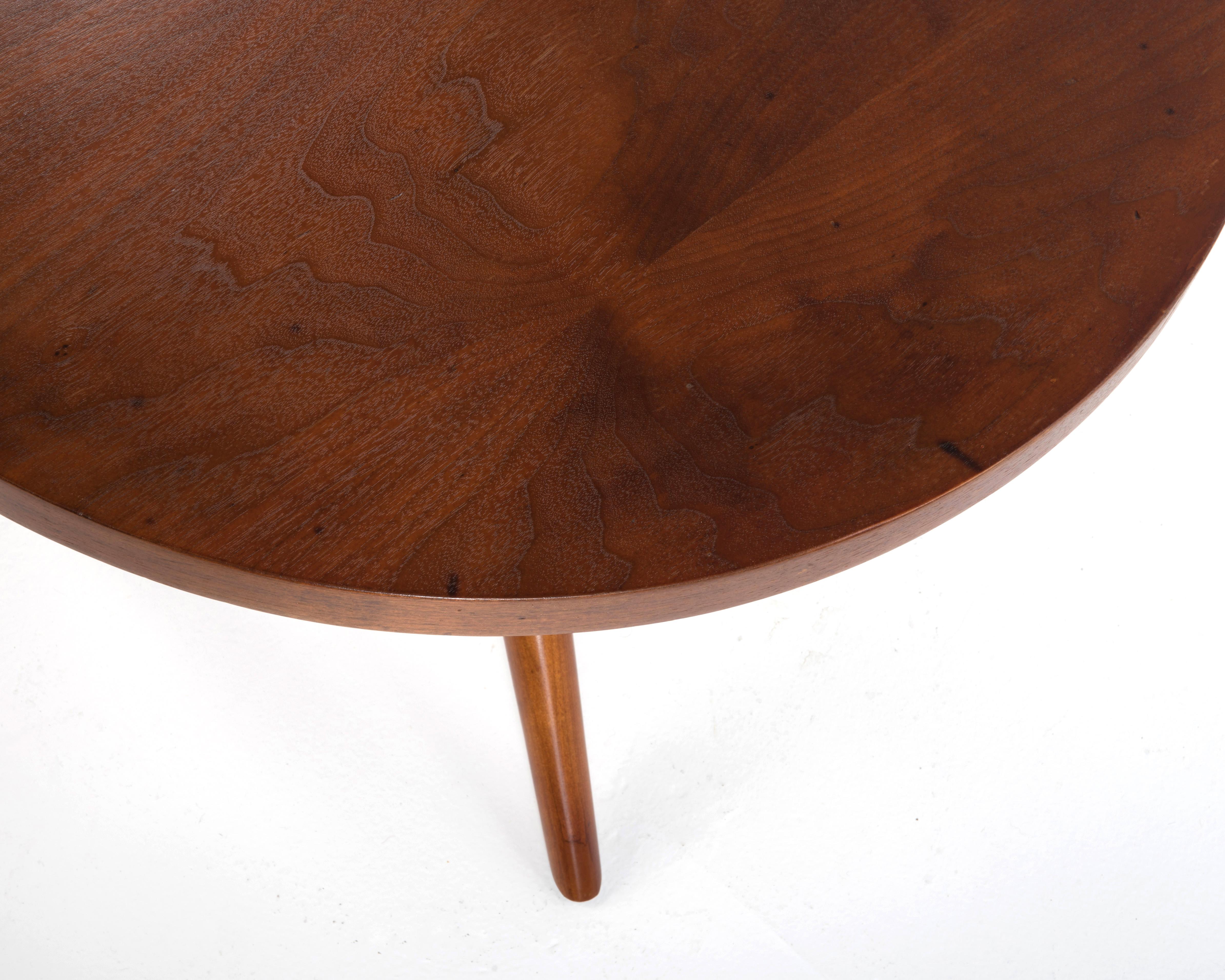 Walnut T. H. Robsjohn-Gibbings Widdicomb Tripod Table, Mid Century, 1954