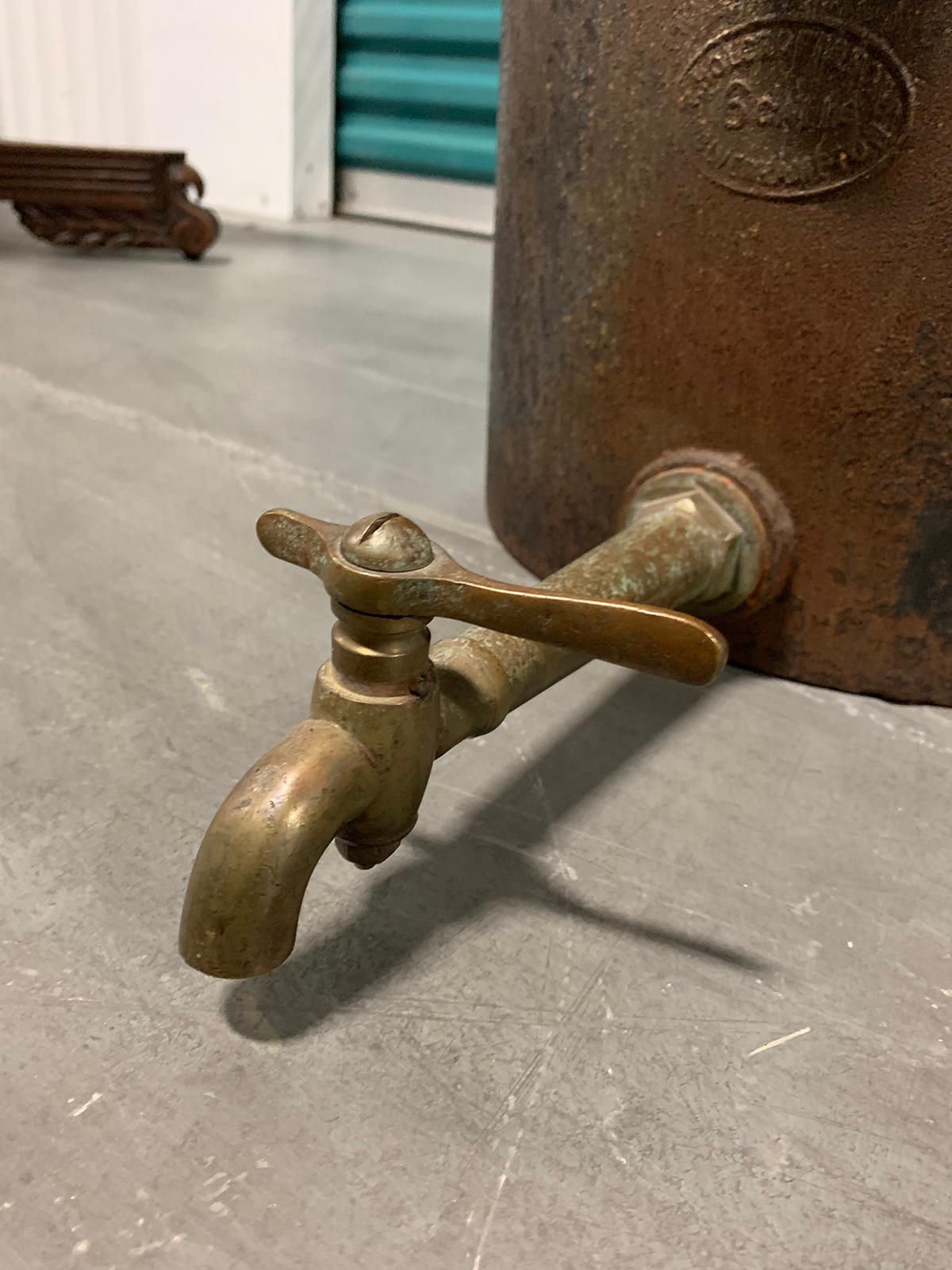 Brass T. Holcroft and Sons Late 19th Century English Cast Iron Kettle with Lid and Tap For Sale