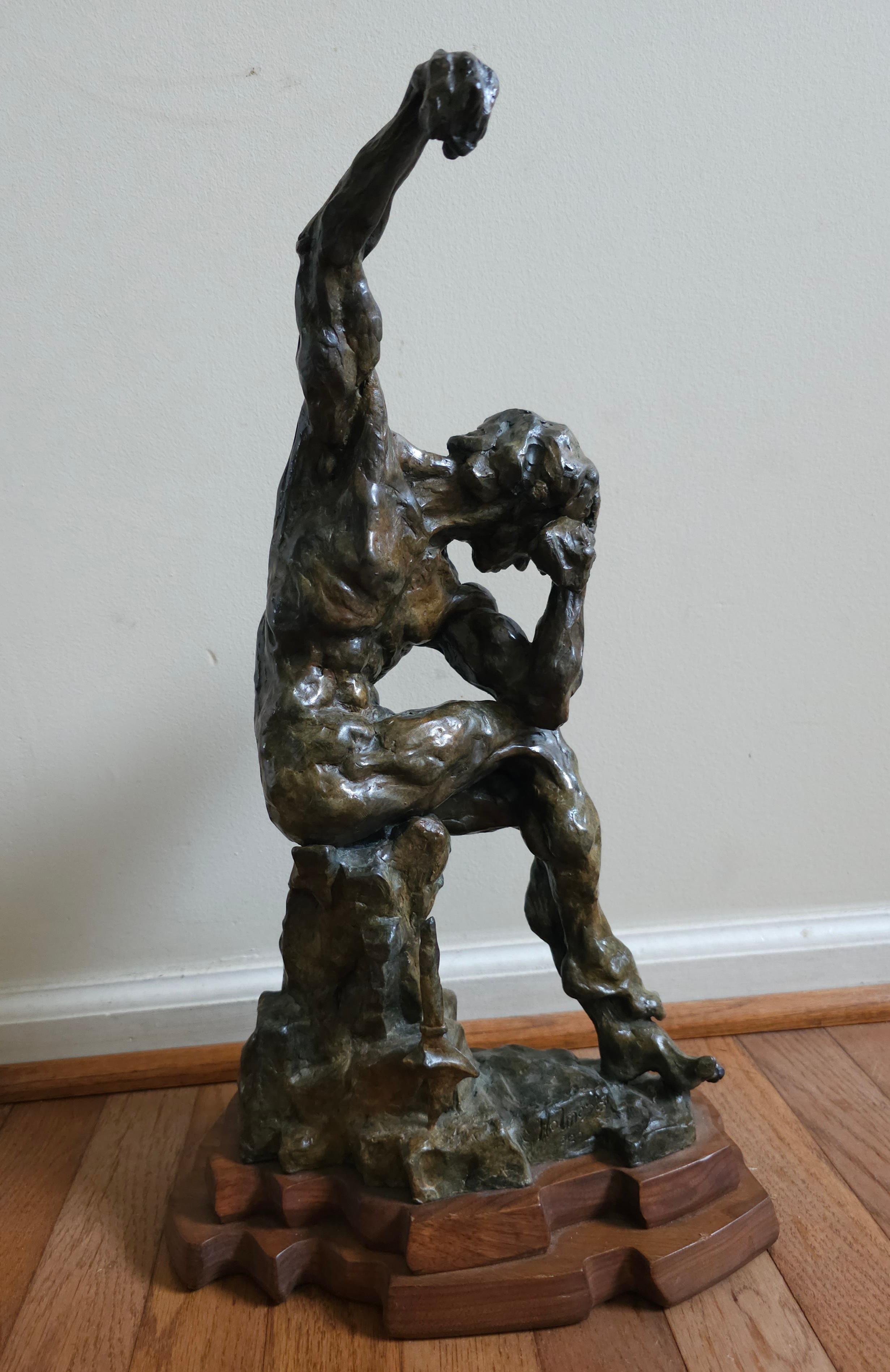 Tim Holmes (American b. 1955), The Victorious Gladiator, Brutalist Bronze on Wood plinth, Signed © Holmes and numbered 5/20 on base. Measures 9