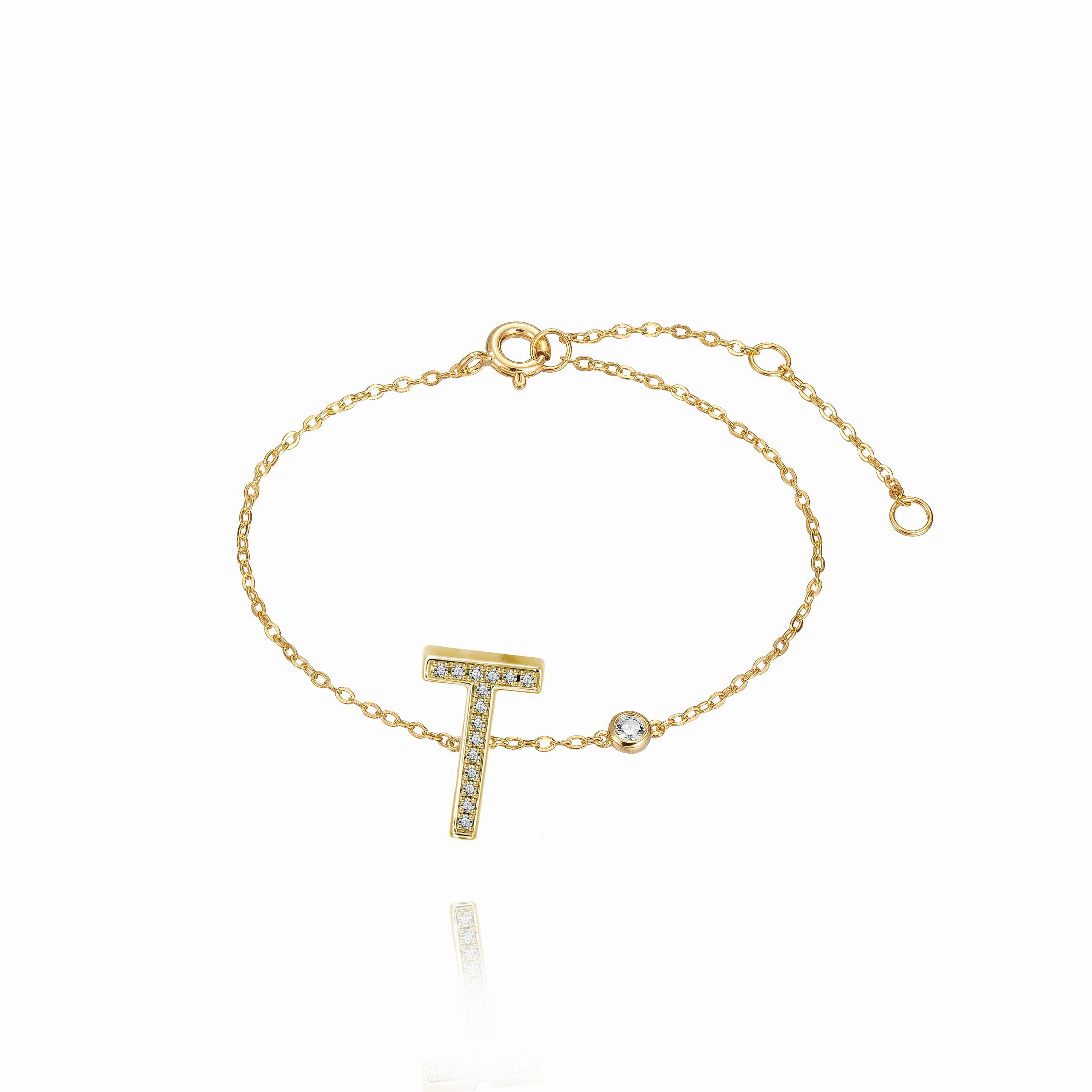 Modern T Initial Bezel Chain Anklet For Sale