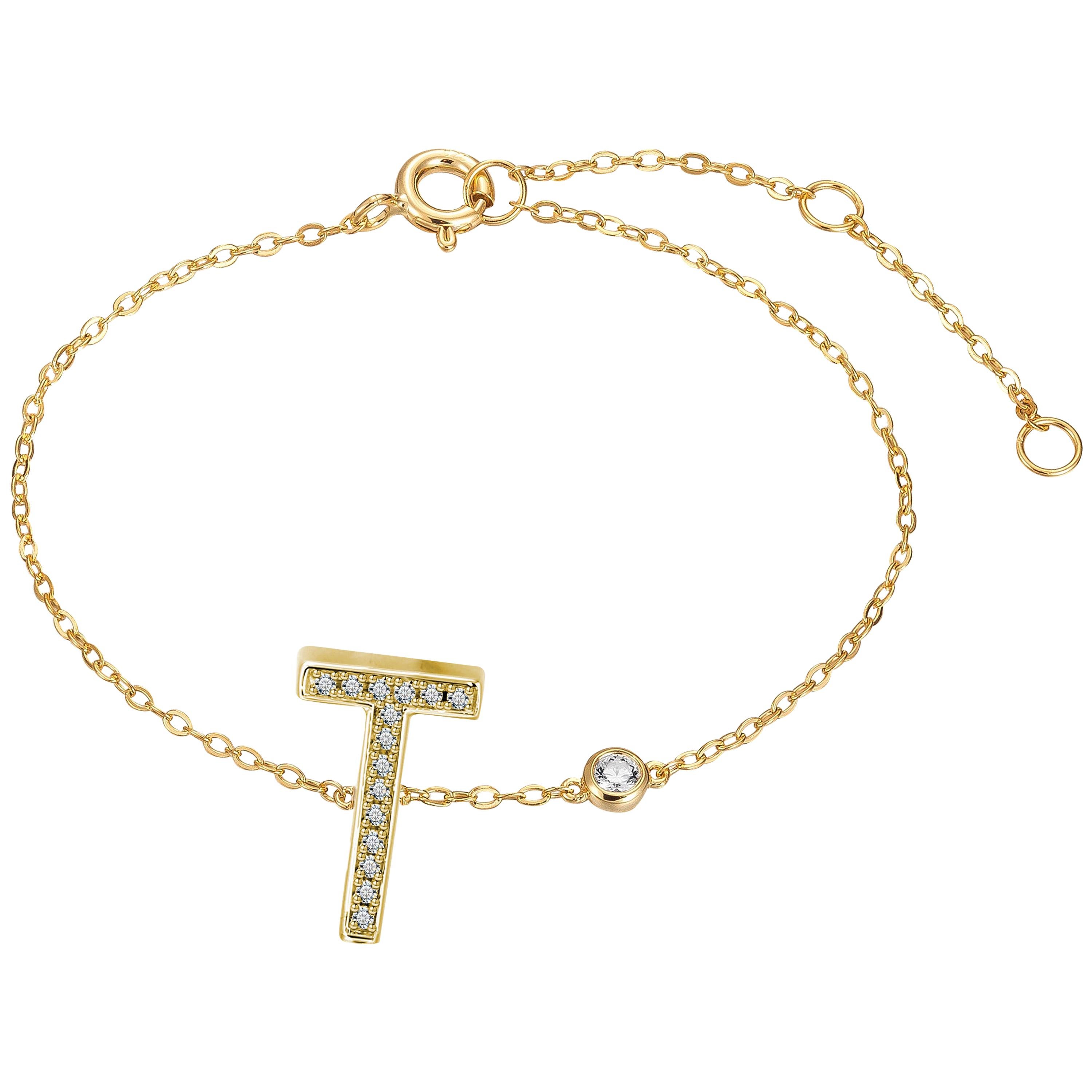 T Initial Bezel Chain Anklet For Sale