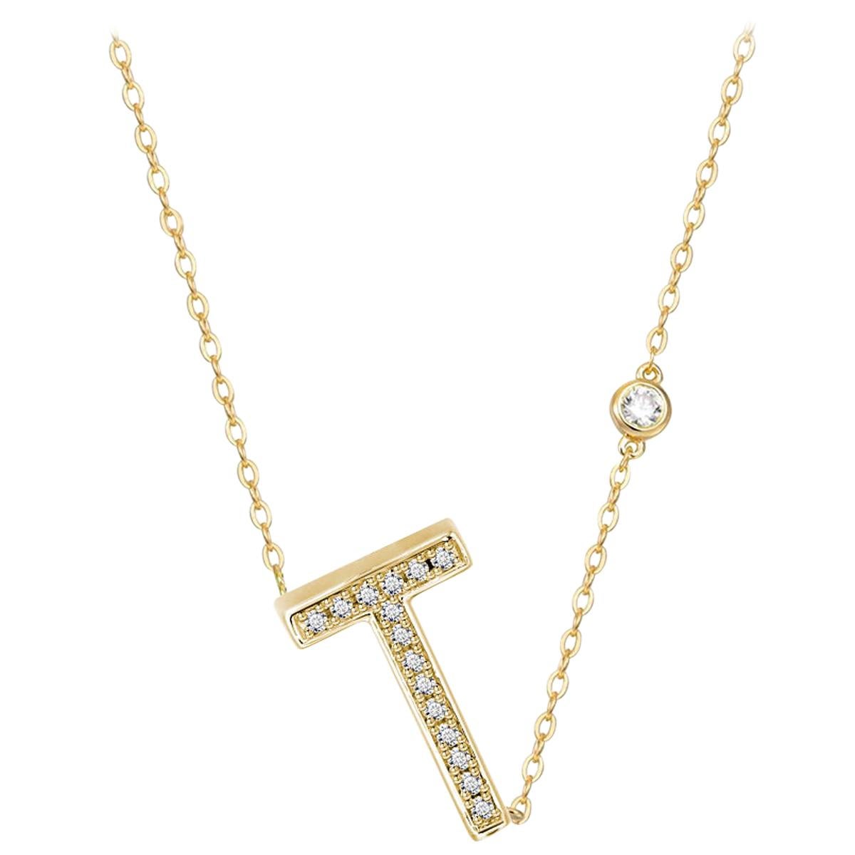 T Initial Bezel Chain Necklace For Sale