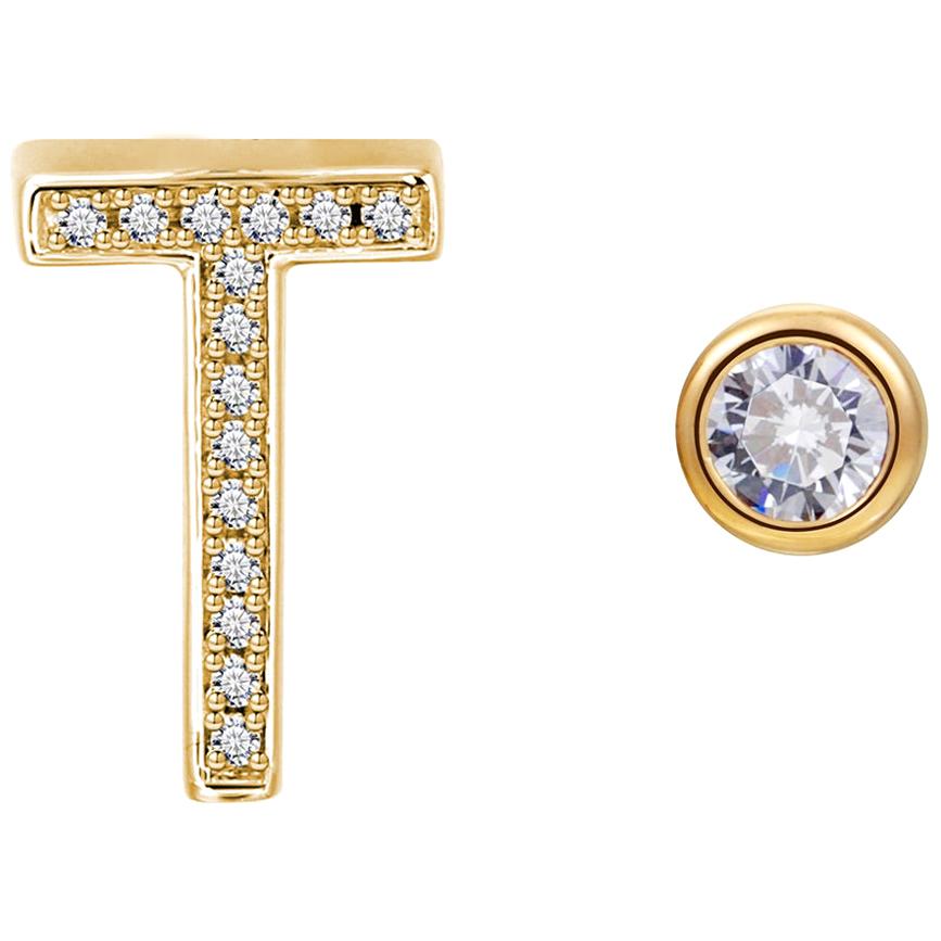 T Initial Bezel Mismatched Earrings For Sale