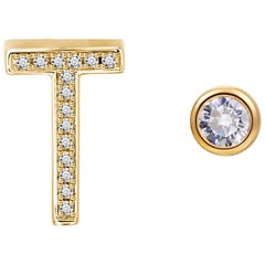 T Initial Bezel Mismatched Earrings