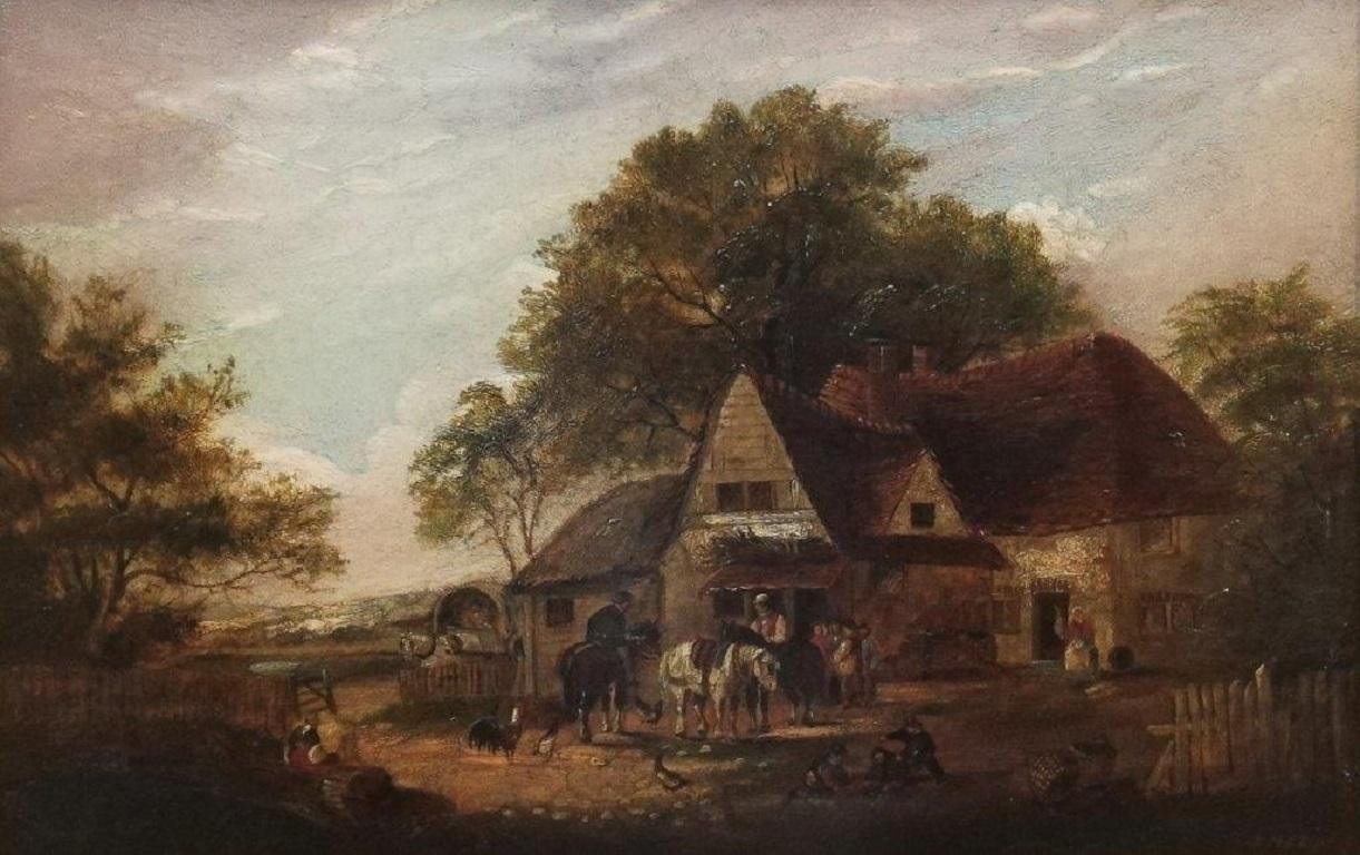 T J Harper Animal Painting - "A Rustic Farmyard Scene", Victorian landscape,  original oil on canvas