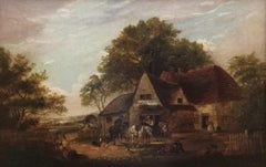 "A Rustic Farmyard Scene", Victorian landscape,  original oil on canvas