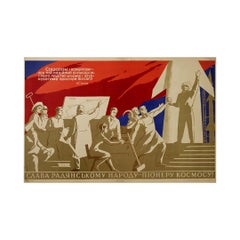Original Soviet propaganda poster Glory to the Soviet people, pioneers of space!