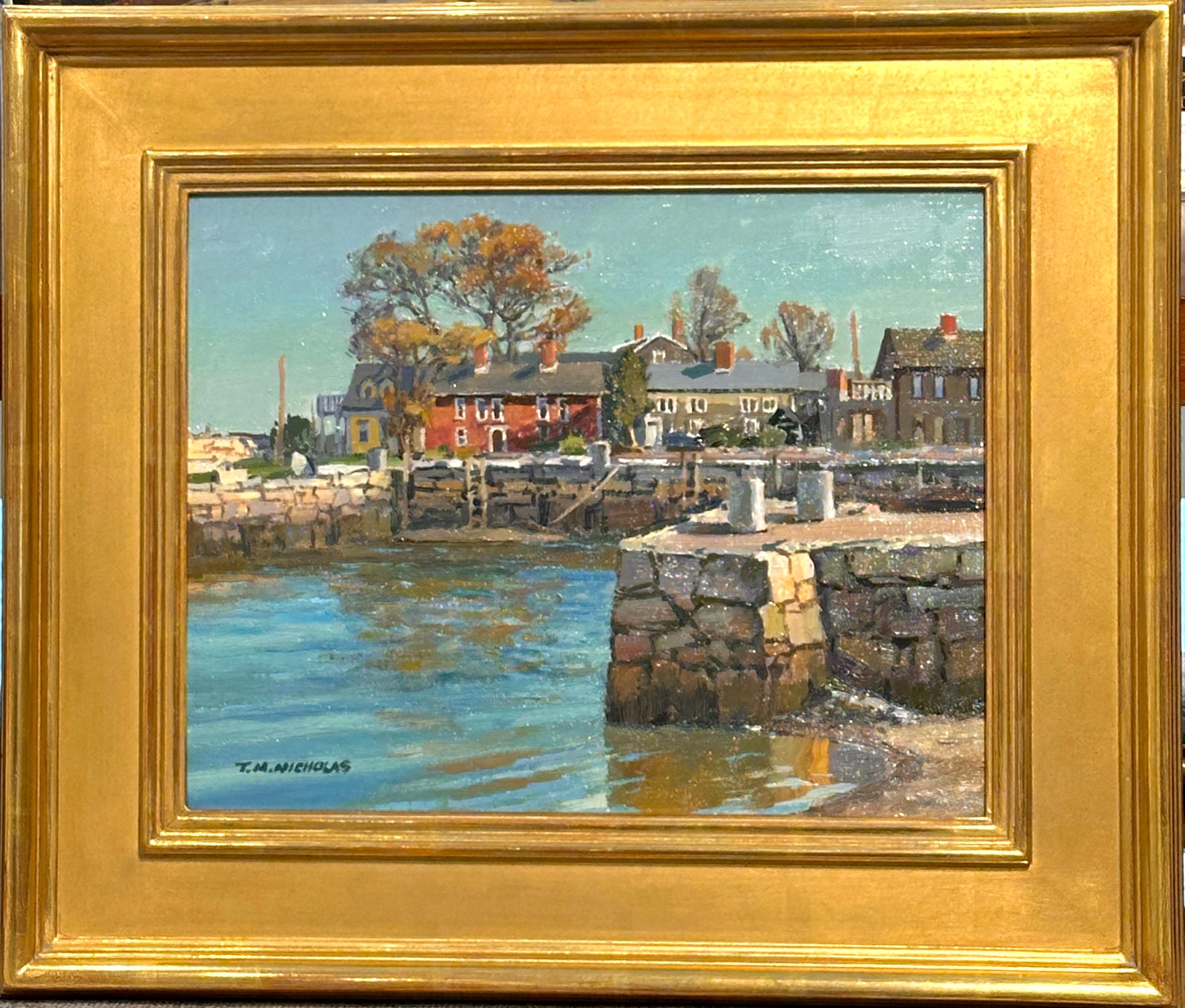 Impresionismo americano Artista de Rockport T.M. Escena frente al mar de Nicholas - Painting de T.M. Nicholas