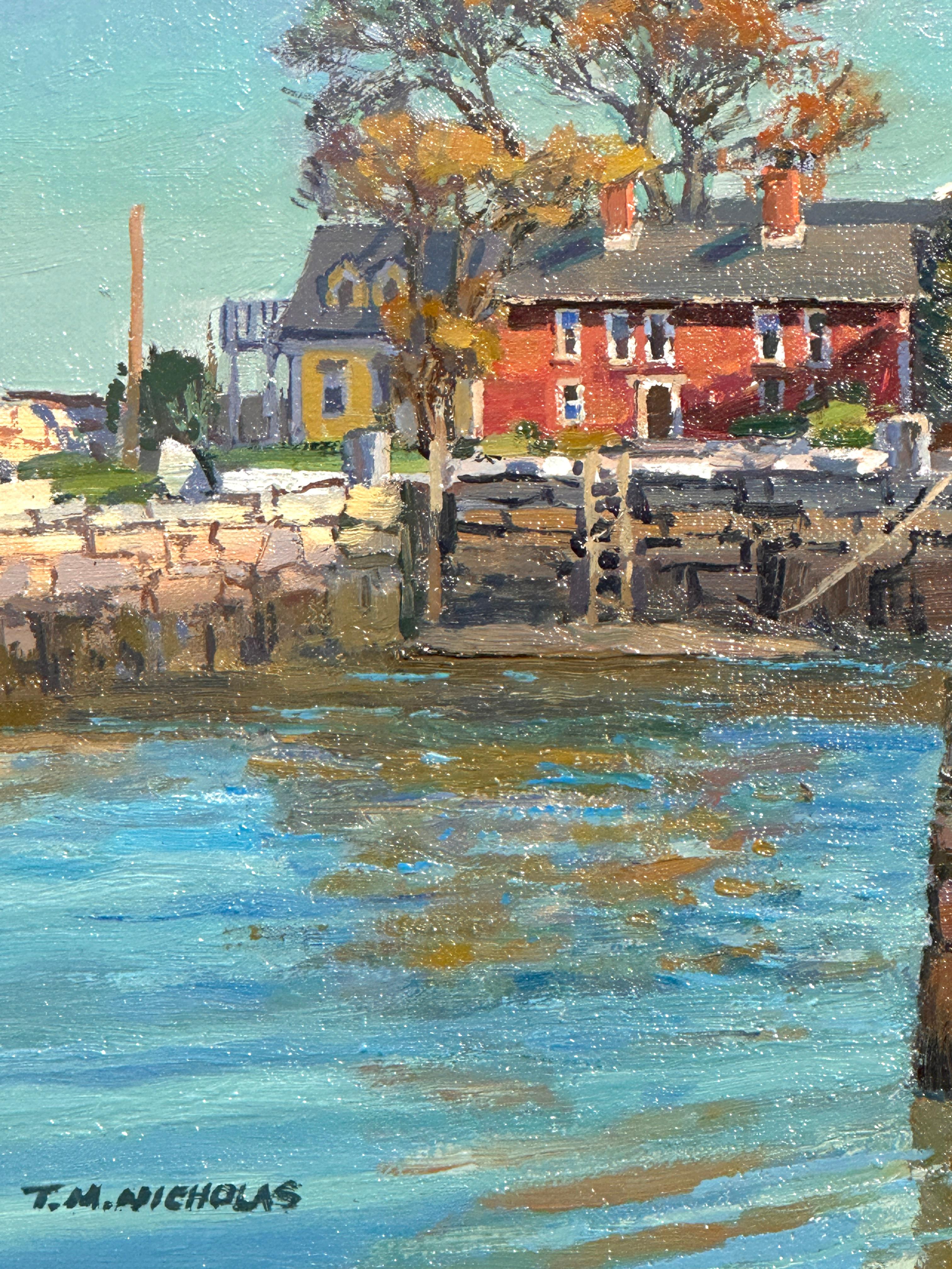 Impresionismo americano Artista de Rockport T.M. Escena frente al mar de Nicholas - Painting impresionista estadounidense de T.M. Nicholas