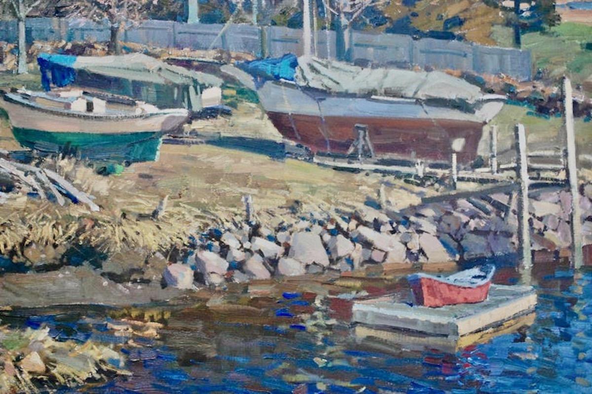 Boatyard Großes Öl auf Leinwand (Realismus), Painting, von T.M. Nicholas