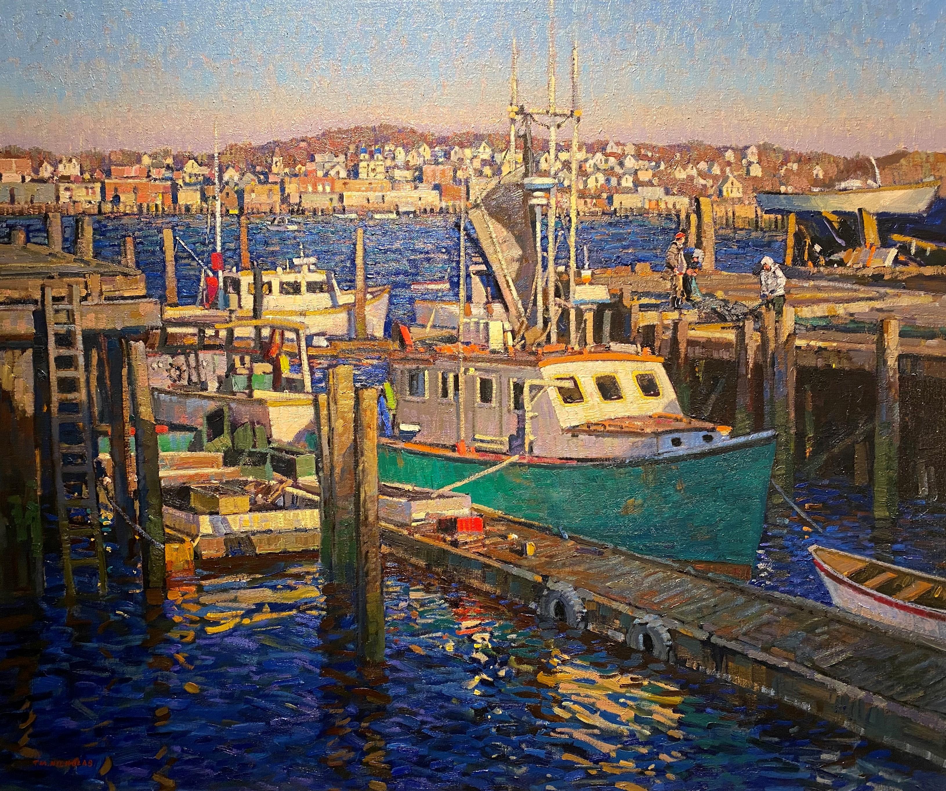 Fishing Boats, Gloucester - Painting by T.M. Nicholas