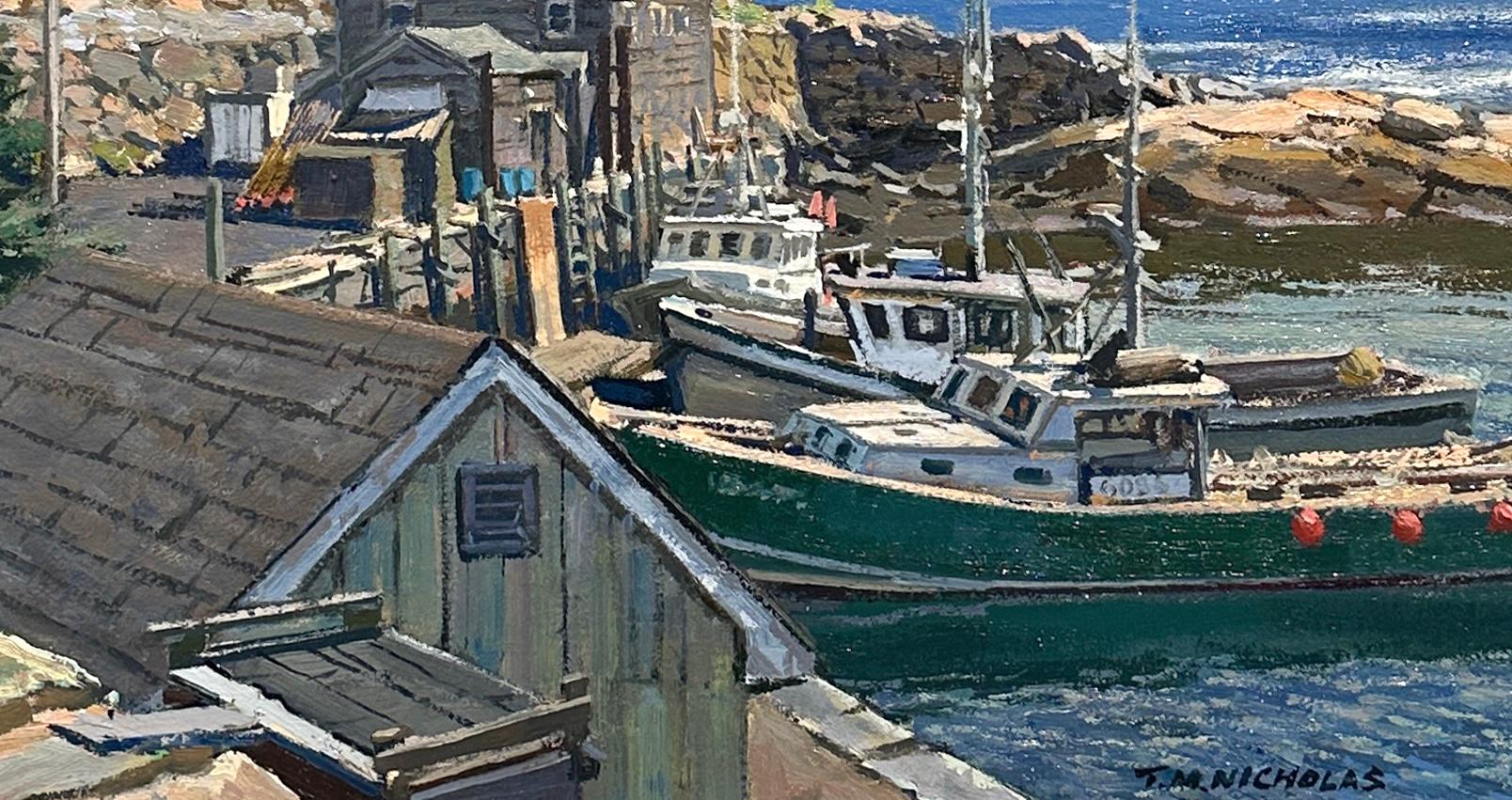 Gloucester Hafenszene Rockport Künstler M. I. Nicholas Amerikanischer Impressionismus – Painting von T.M. Nicholas