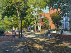 "The Green Canopy, Nantucket" by T.M. Nicholas Signed Oil on Canvas Street Scene