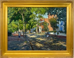 "The Green Canopy, Nantucket" by T.M. Nicholas Signed Oil on Canvas Street Scene