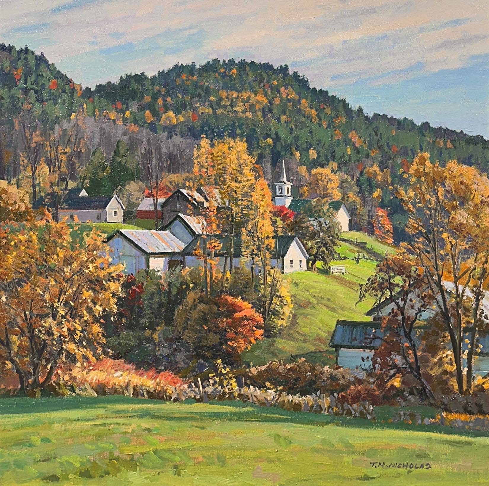 T.M. Nikolaus - Drehbrücke  Herbst in Vermont  Original Öl-Landschaft