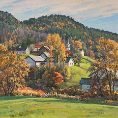T. M. Nicholas - Turnbridge  Otoño en Vermont  Paisaje al óleo original